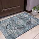 Blue Door Mat Entryway Rug, 2x3 Soft Non-Slip Machine Washable Low-Pile Throw Rug for Living Room Bedroom Kitchen Entrance