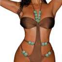 OYOANGLE Women's Strappy Beaded Halter Monokini Cutout Backless One Piece Swimsuit Cheeky Beach Leotard, XL
