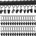 Geelin 200 Pack Metal Curtain Rings with Clips Curtain Clip Rings Hooks Black Hanger Clips for Hanging Drapery Shower Curtain Clips Decorative Curtain Rod Clips Hangers, 1.18 Inch Interior Diameter