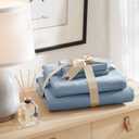 Comfort Spaces 100% Cotton Sheet Set Breathable, Lightweight, Soft with 14" Elastic Pocket Fits up to 16" Mattress, All Season Cozy Bedding, Matching Pillow Case, Queen Blue 4 Piece