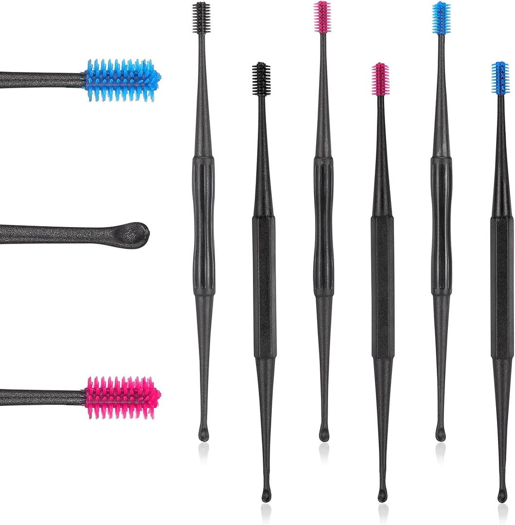 Tondiamo 6 Pieces Grips Earwax Remover Tool Spiral Silicone Reusable Ear Cleaner Soft Ear Wax Removal Picker Flexible Double Sided Head Wax Removal Kits for Olders Adult Kids(Red Blue Black)