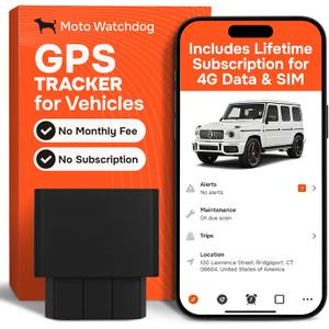 GPS Tracker for Vehicles, No Subscription with Real-Time Location, Mileage Tracking, Speeding Monitoring, Route History, Geofence, OBD, for Fleets & Families, USA, Moto Watchdog