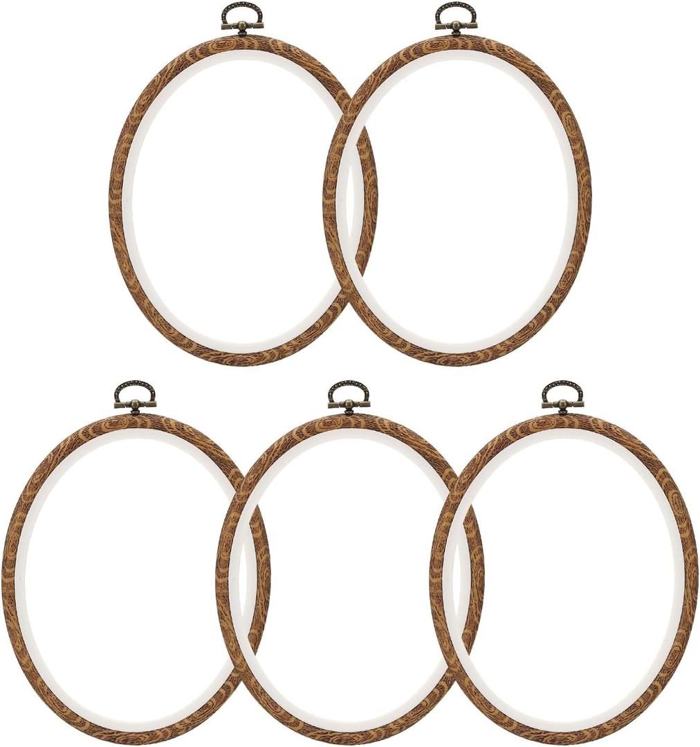 PATIKIL 7x5.9inch Embroidery Hoops, 5Pieces Imitated Wood Oval Frame Cross Stitch Hoop Ring for Embroidery Art Craft Sewing Ornaments Hanging Decoration