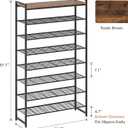 8 Tier Shoe Rack Organizer for 32-40 Pairs, Tall Metal Shoe Storage Shelf with Wood Top, Adjustable Boot Space, Narrow Design for Entryway Closet, Rustic Brown and Black