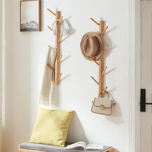 2 Pack Coat Rack Vertical Wall Mount, Bamboo Coats Hooks Clothes Holder Hanger for Wall Coat Hat Jacket Clothing Bathroom Robes Mudroom Entryway(Natural)