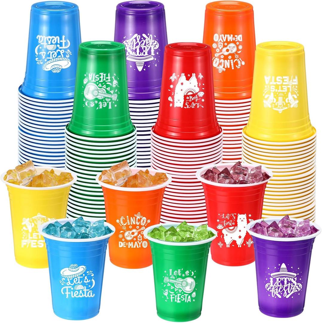 Ziliny 60 Pack Mexican Party Decorations Fiesta Cups Taco Supplies 12 oz Disposable Plastic Cups for Taco Mexican Theme Birthday Wedding Party Decorations