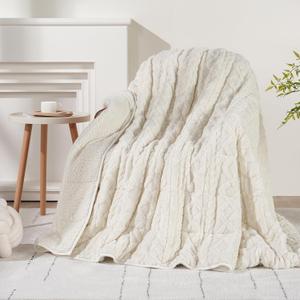 Wemore Weighted Blanket for Adults Twin Size 15 lbs, Dual Sided Soft Fuzzy Jacquard Sherpa Weighted Blankets for Sleeping, Cozy Fluffy Knitted Heavy Blanket for Couch Bed, Cream White, 60 x 80 inches