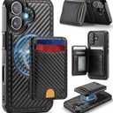 for iPhone 17 Wallet Case Compatible with Magsafe, Magnetic RFID Blocking Card Holder Kickstand 2 in 1 Detachable Case for iPhone 17 6.3", Carbon Black