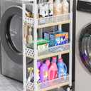 Giwil 4-Tier Slim Rolling Storage Cart for Kitchen Bathroom Organizer, Mobile Narrow Storage Cabinet Utility Cart with Wood Rack on Wheels for Pantry Laundry Small Space, White