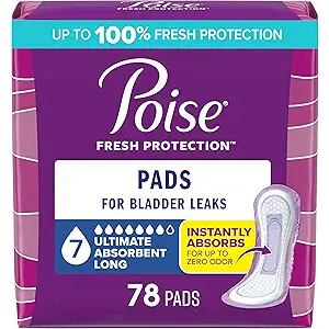 Poise Incontinence & Postpartum Pads for Bladder Leaks, 7 Drop Ultra Absorbency, Long Length, 78 Count, Packaging May Vary