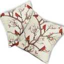 Red Winter Bird Pillow Covers 18x18 Set of 2 Rustic Christmas Bird Branches Leaf Print Decorative Outdoor Pillowcases Rustic Farmhouse Throw Cushion Case Decor for Couch Sofa Bed