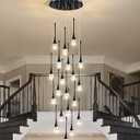 Raindrop Crystal Chandelier High Ceiling: 20 Light Dimmable LED With Remote, 
23.6"L x 23.6"W x 157"H