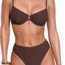 SUUKSESS Women High Waisted Underwire Bikini Set Cheeky High Cut 2 Piece Swimsuit (Brown, M)