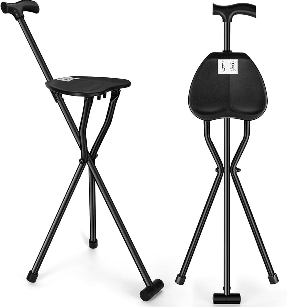 Generic AID Mate- Walking Cane with seat for Seniors, Walking Sticks, Cane with seat, Folding Canes with seat Walking Stick, Walking Sticks for Seniors, Folding Cane, Walking Canes, Metal & Black