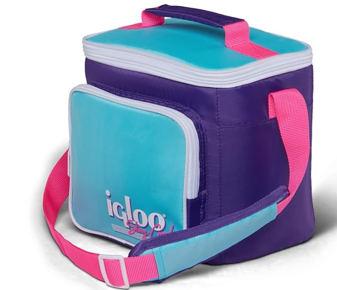 Igloo 90s Retro Collection Square Purple Lunch Box Soft Side Cooler Bag with Strap, 9 CANS