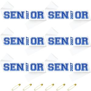 6pcs White Senior 2027 Sashes with Royal Blue Glitter Printing Letters2027 Graduation Celebrations Sashes, Class of 2027 Sash for Graduation Party, Senior Cheer Sasesh, Class Competition Sash