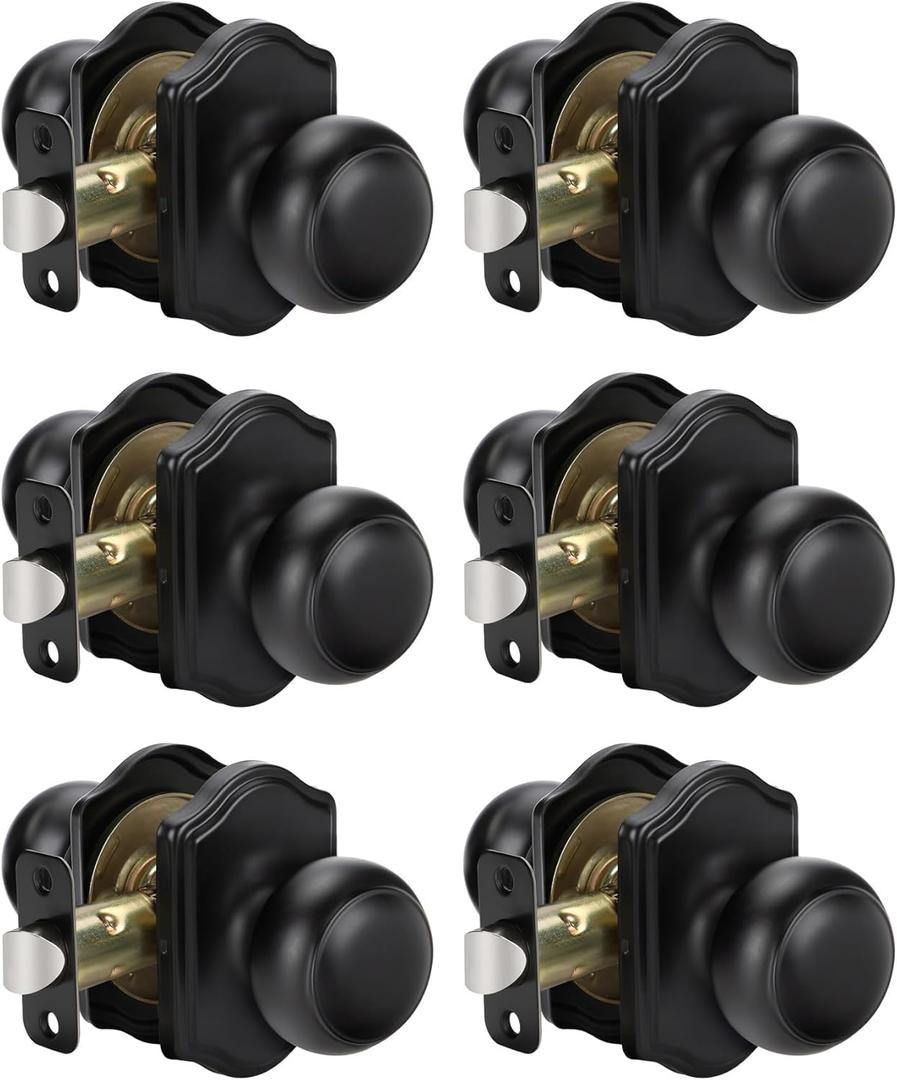 Goldenwarm Matte Black Closet Door Knobs Interior No Lock, Passage Door Knobs Hallway, Black Door Knob Without Lock 6 Pack