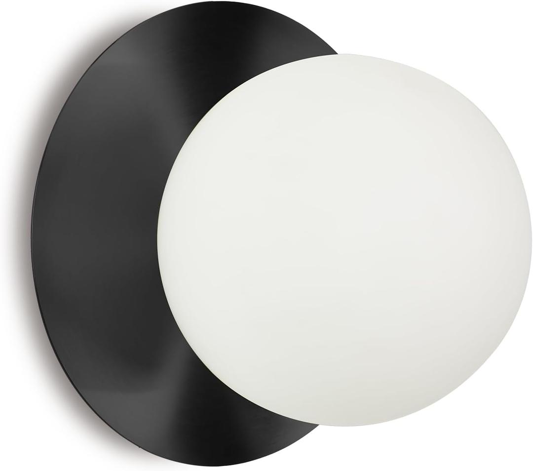 1 Light Wall Sconce, Mid Century Modern Globe Wall Sconce, Ceiling Light Fixture, Vanity Light Fixture, Indoor Wall Light for Living Room Bedroom Hallway Bathroom Entry (Matt Black)