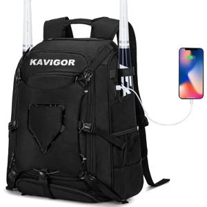 Baseball Bag for Youth and Adult, Softball Backpack 50L Large Capacity, Equipment Backpack with Laptop Compartment and Charge Port (Black)