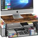 OPNICE Wood Desk Organizers and Accessories, 2-Tier Computer Monitor Stand Riser with Drawer and 2 Pen Holders, Laptop Stand, Office Desk Accessories for Office Supplies, Brown
