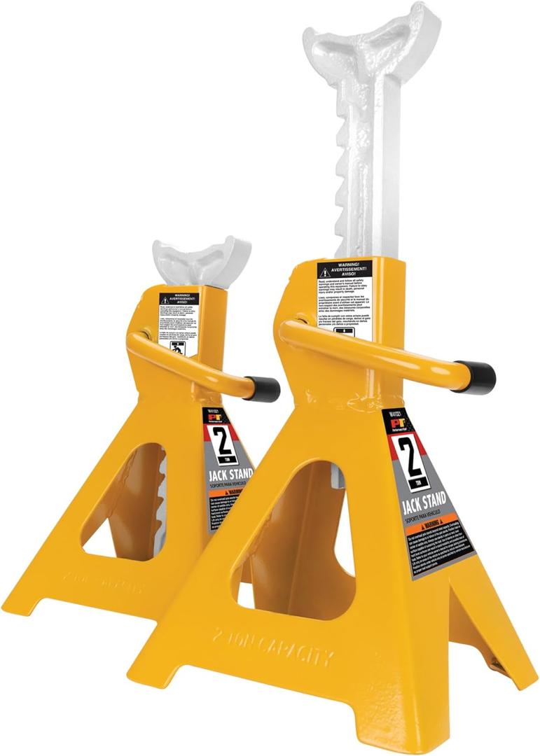 Performance Tool W41021 Ratchet Style Jack Stand Set for Lifting Vehicles During Maintenance, Yellow, 2-Ton