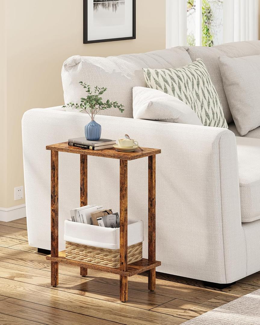 TUTOTAK Small Side Table, Narrow End Table, Skinny Sofa Table, Slim Nightstand, Couch Table, Living Room, Bed Room, Pure Brown TB01BB062C (2-Tier7.9"D x 15.8"W x 22.5"H)