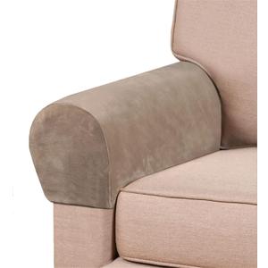 2 Pack Velvet Stretch Armrest Covers - Non Slip Sofa Chair Covers, Soft Elastic Arm Protectors for Living Room Couch, Office Chair, Recliner (Taupe)