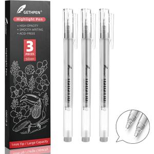 Silver Gel Pens, 3 Pack, 1mm Extra Fine Point Gel Ink Pen, Opaque White Archival Ink Pens for Black Paper Drawing, Sketching, Card Making (1.0mm)