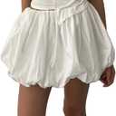 BHMAWSRT Women's Y2k Cute Puff Elastic Waist Mini Pleated Short Balloon Skirt Going Out Streetwear (Medium, White)