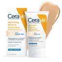 CeraVe Hydrating Mineral Sunscreen SPF 30 with Sheer Tint, Tinted Mineral Sunscreen with Zinc Oxide & Titanium Dioxide, Blends Seamlessly For Healthy Glow, Light, 1.7 Oz