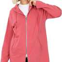 MixMatchy Women's Casual Oversized Fit Long Sleeve Zip Up Hoodie Tunic Fall Sweatshirt Jacket 1XL