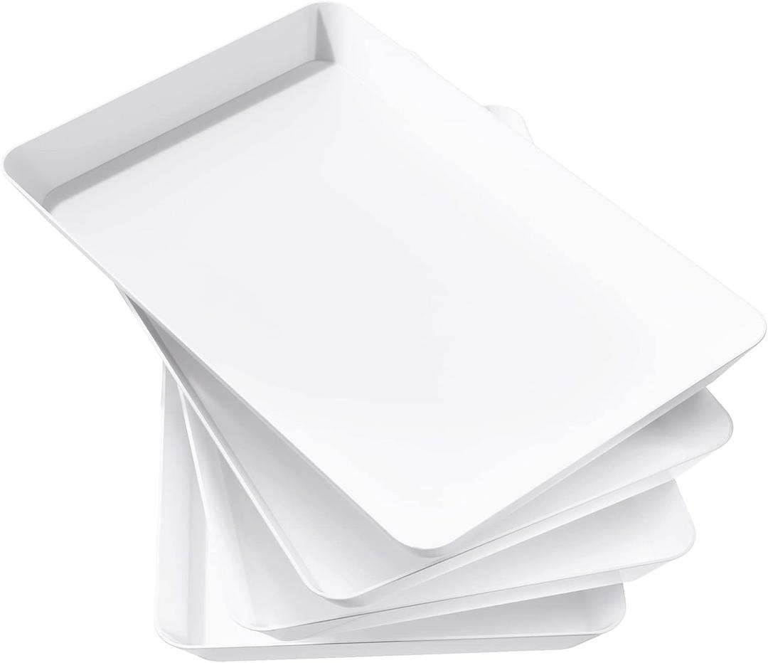 Lifewit Plastic Serving Tray for Party Supplies, 15" x 10" White Trays for Serving Food, Reusable Large Platter for Buffet, Fruit, Dessert, Snack, Veggie, Kitchen and Outdoor Use, Rectangle, 4 Pcs, White 