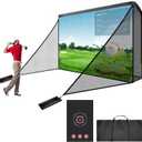 Silipull Golf Cage Net with Simulator Impact Screen Heavy Steel Frame with 2 Net Side Barriers HD Blank Impact Screen and Target Cloth Golf Simulators Enclosure for Home Indoor Outdoor, 10 x 7 ft
