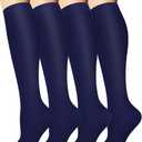 Sooverki Compression Socks for Women and Men Circulation  is Best Support for Running Athletic Hiking Workout Flight Runner Gifts Navy Blue Plain Knee High Stocking X-XL