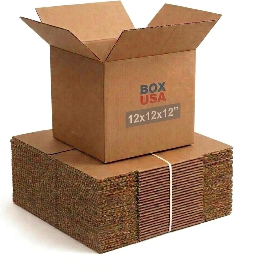 BOX USA Cube Shipping Boxes 12"L x 12"W x 12"H (25-Pack) - Corrugated Cardboard Box for Moving, Mailing, Packing, Packaging and Storage