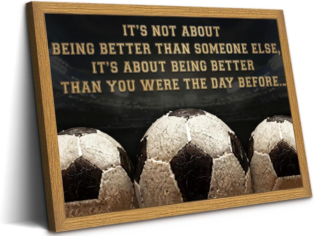 Framed Motivational Soccer Canvas Wall Art Inspirational Quote Wall Decor Picture Vintage Football Poster Painting Print for Living Room Bedroom Office Gym Home Decoration