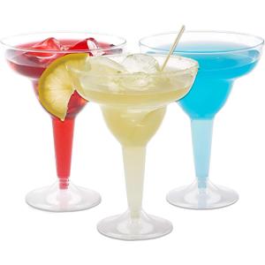 Prestee 50 Clear Plastic Margarita Glasses, 12oz - Heavy Duty Margarita Glasses Disposable for Cinco de Mayo Party Decorations, Taco Party, Plastic Cocktail Cups
