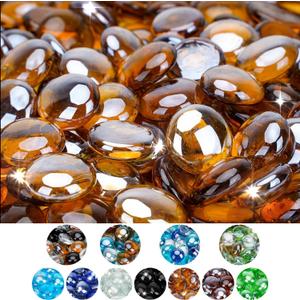Mr. Fireglass 10 Pound Fire Glass Beads, 1/2" Reflective Round Fire Glass Drops for Fireplace Fire Pit & Lanscaping, High Luster Caramel