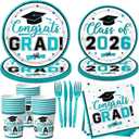 Teal Graduation Decorations Dinnerware Set, Class of 2026 Graduation Plates and Napkins, Graduation Plates and Cups and Napkins Set for Congrats Grad Party Decorations, Serve 25