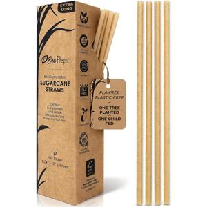 10'' Biodegradable Sugarcane Straws, Extra-Long Straw | 100 Count, 100% Compostable, Plastic-Free, Eco-Friendly Drinking Straw | Sugar Fiber, Party Jumbo Disposable Straws, 10 Inches Tall