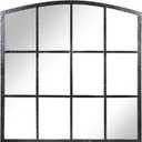 Hand-Forged Black Window Pane Mirror, 36 Inch Wide Window Mirror, Metal Frame Arched Decorative Mirrors, Antique Grid Wall Mirrors for Living Room, Bedroom, Entryway