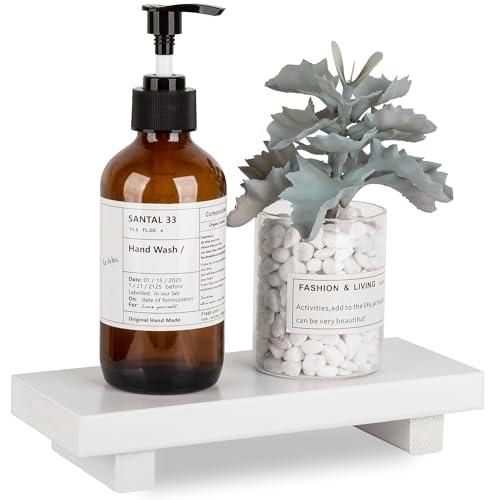Bathroom Counter Organizer Wood Pedestal Stand Farmhouse Decorative Tray Soap Holder for Kitchen Decor, Small, White