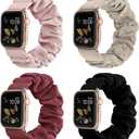 Recoppa Compatible for Apple Watch Band Scrunchie Cute Printed Elastic Solo Loop Bands Women Bracelet Strap for iWatch, 4 Packs (Black/Pink/Milk Tea/Wine Red), Size: 44/45/46/42mm(Series 3)-S(4.7"-6.0")