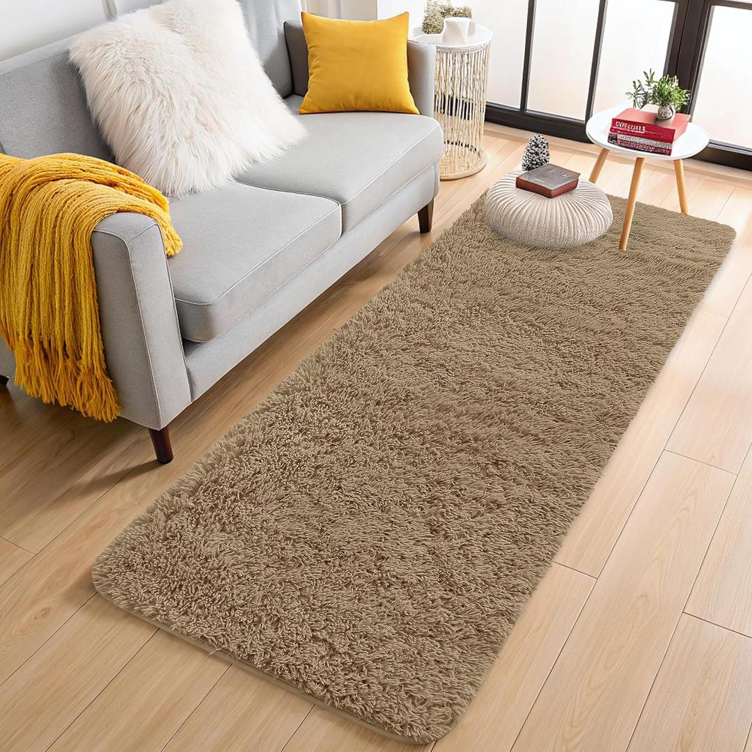 OLANLY 2x8 Machine Washable Runner Rugs for Hallway, Soft Fluffy Shaggy Bedside Rugs for Bedroom, Living Room, Indoor Floor Carpet for Kids Girls and Boys, Home Decor Aesthetic, Taupe