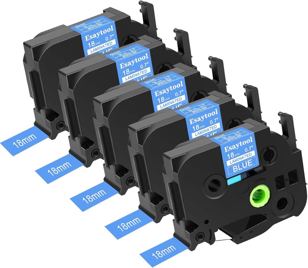 5 Pack Compatible with P-Touch TZe-545 AZE-545 TZ-545 White on Blue 18mm 0.7'' Laminated Label Tape Replacement for Ptouch PT-1300 PT-2030 PT-300 PT-D400AD PT-E550W PT-P950NW Label Maker