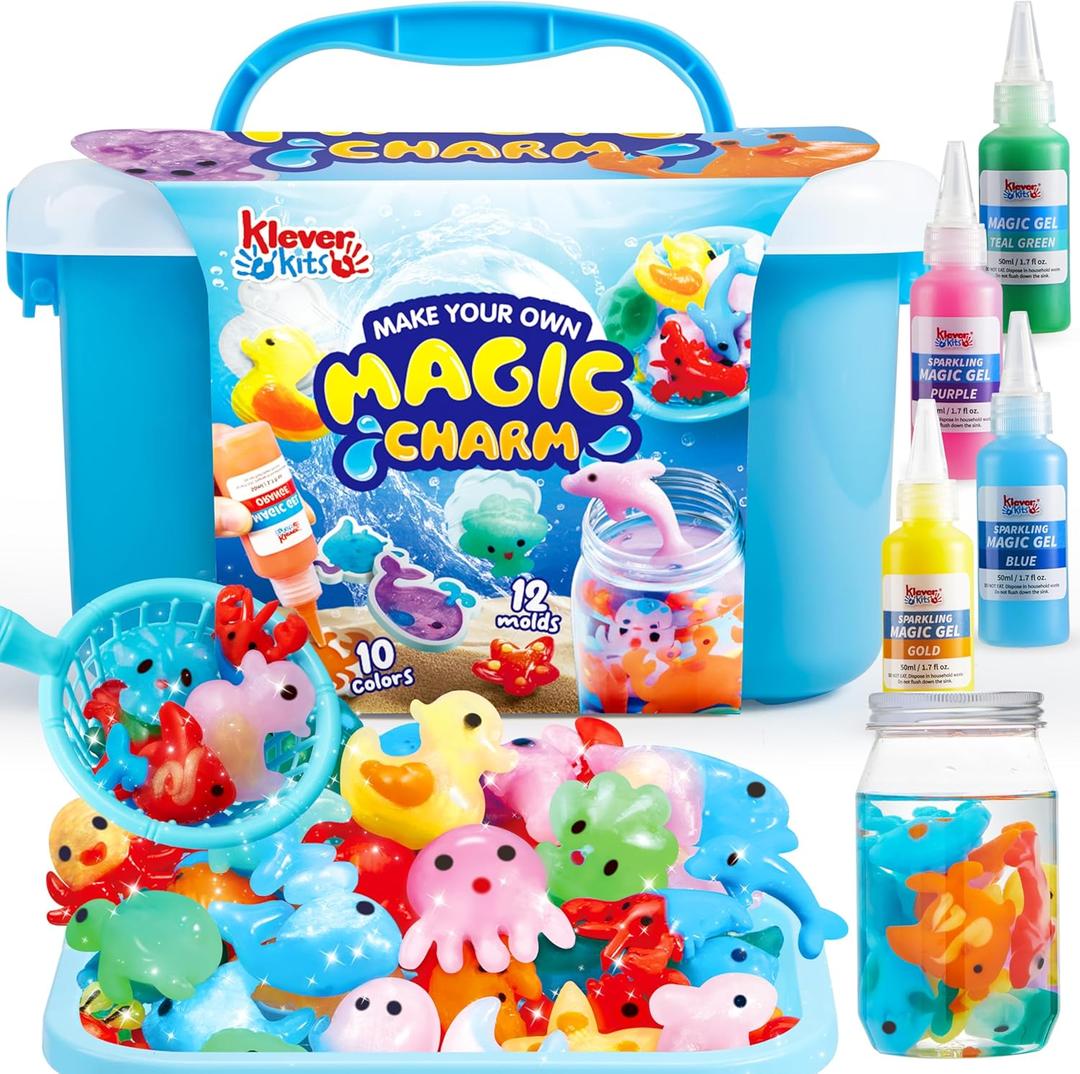 Klever Kits Water Gel Kit, Magic Fairy Water Gel Toy Kit with 10 Gels, 12 Molds, Preserving Bottle for Presents, Party Favors, Birthday Gifts, Arts & Crafts DIY STEM Kits for Kids
