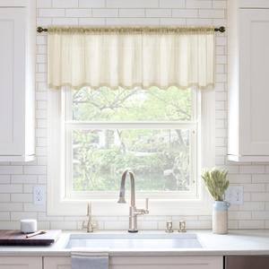 MIULEE Beige Window Valance Sheer Curtains Rod Pocket,Half Voile Drapes Extra Wide for Small Window Kitchen Cafe,One Panel 60" W x 18" L Inch
