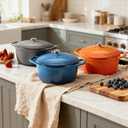 Overmont Enameled Cast Iron Dutch Oven - 5.5QT Pot with Lid Cookbook & Cotton Potholders - Heavy-Duty Cookware for Braising, Stews, Roasting, Bread Baking Grey