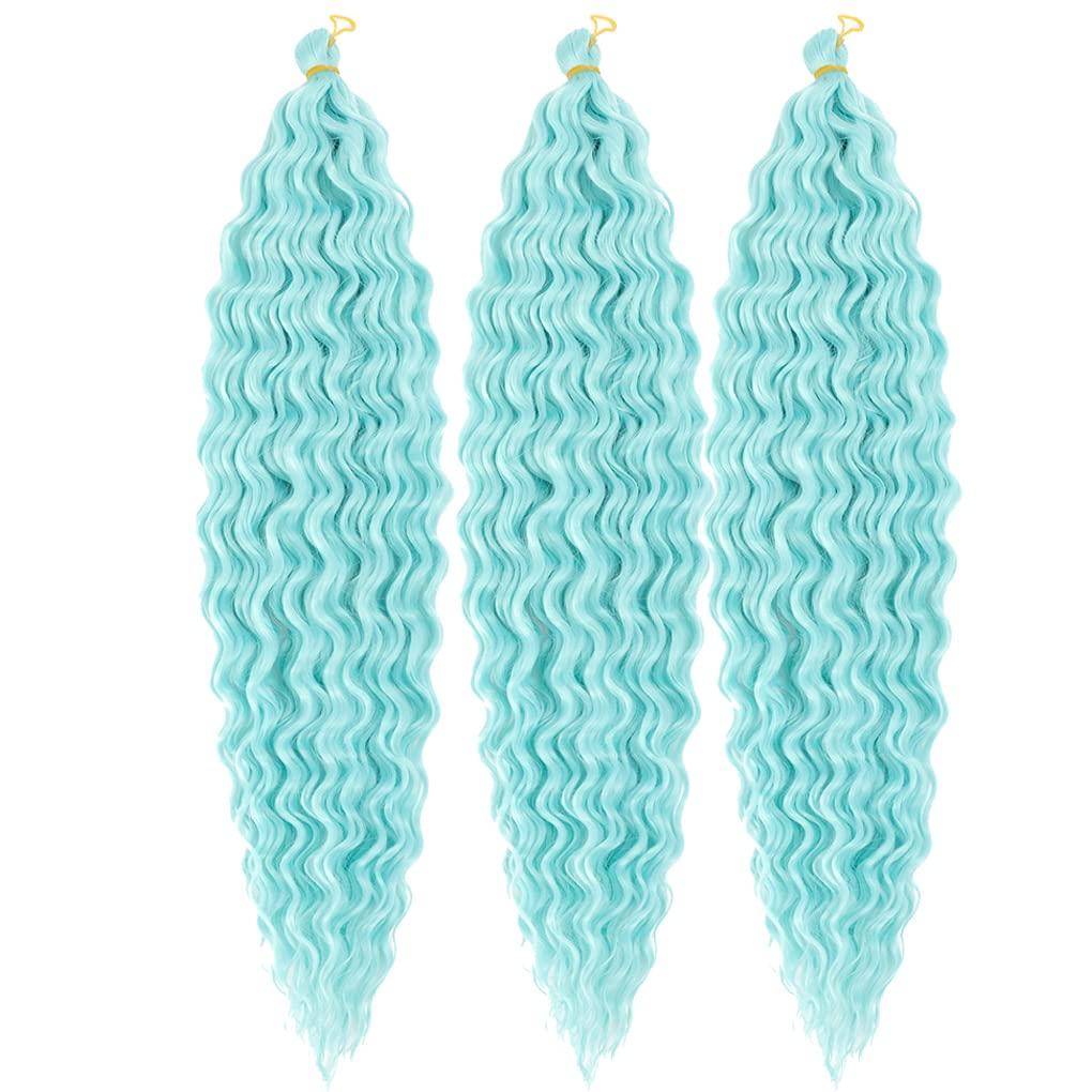 30inch Ocean Wave Braiding Hair Extensions 3packs Long Deep Curly Wave Braid Hair Synthetic Twist Ripple Crochet Curly Braids Hair for Women 100g/pack(30",Green)
