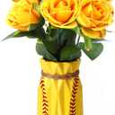 Suncalla 6 Pcs Softball Rose with Leaves Bulk Artificial Fake Softball Roses Decor Flower Gifts for Table Centerpieces Wedding Gifts Ball Theme Rose Bouquet Party Favors, Vases Not Included